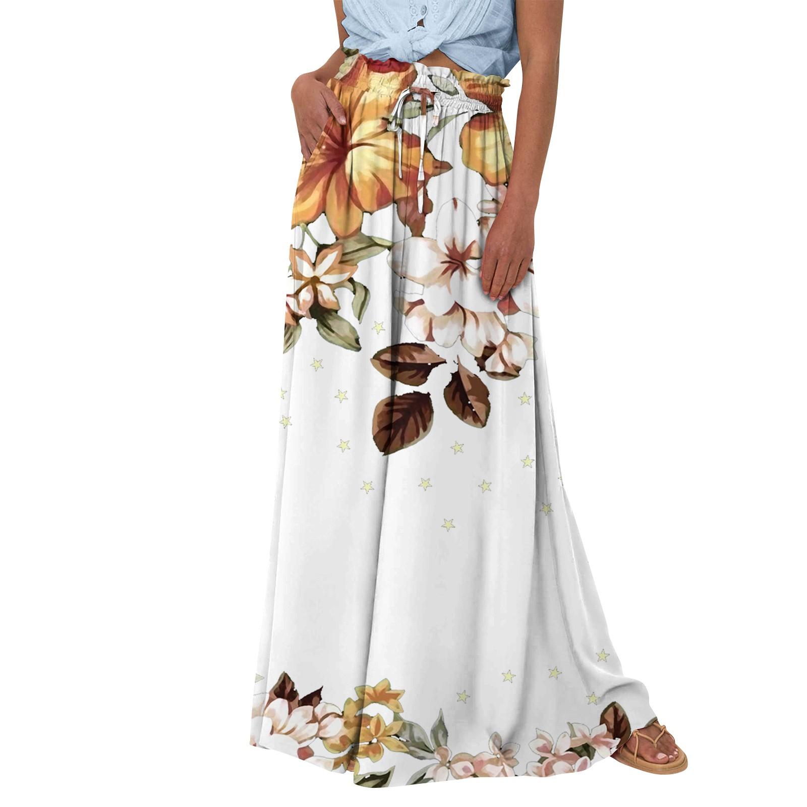 

Женские широкие брюки с высокой талией, летние повседневные струящиеся брюки-палаццо, пляжные брюки с цветочным принтом и карманом XXL жёлтый