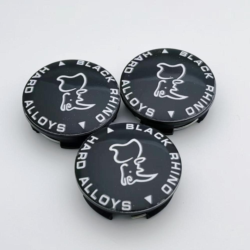 4pcs 57MM ( 50MM I.D) Black Rhino Logo Emblem Car Wheel Center Caps Wheels Hub Lid Rim Hubcaps Centre Cover Styling Accessories
