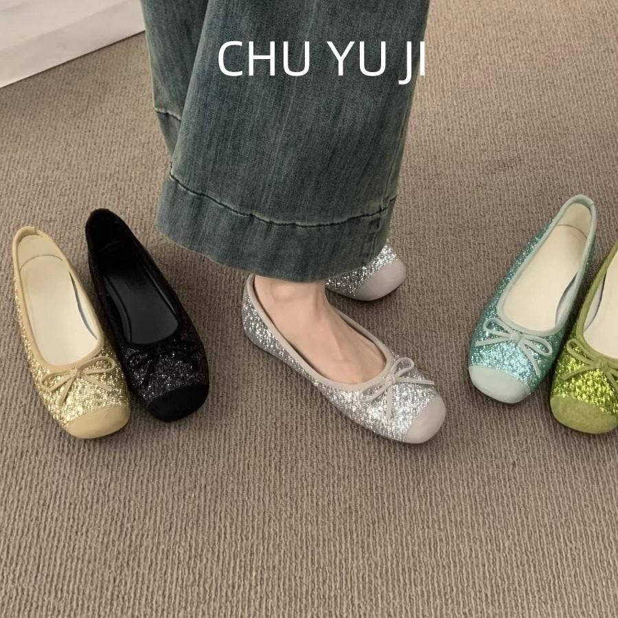 First encounter French flat bottom evening breeze gentle shoes versatile one pedal light mouth sequined ballet shoes temperament fairy