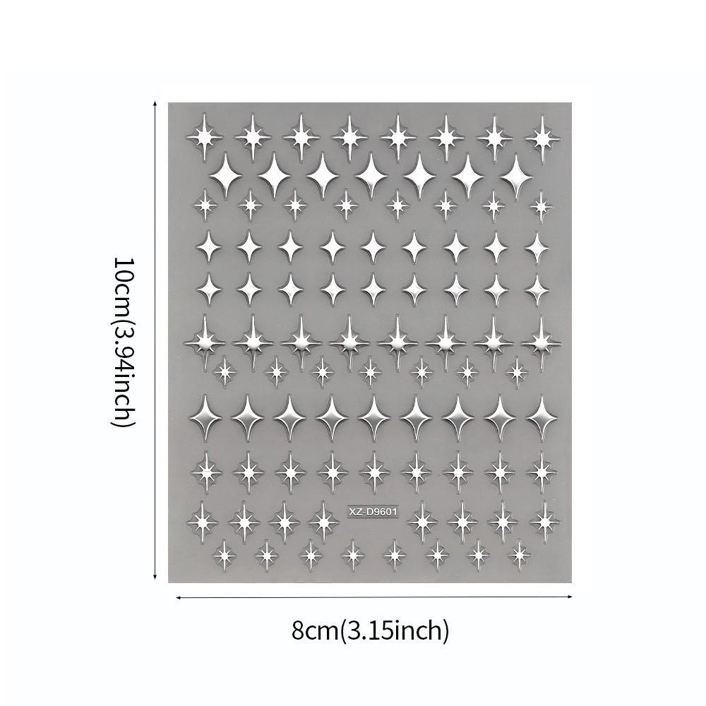 6Pcs Y2K Irregular Star Manicure Decals Gold Silver Color Letters Nail Decorations Nail Supplies