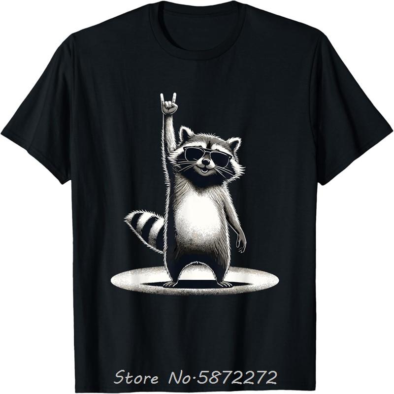 

Retro Raccoon Rock Music Gift Graphic Fashion Raccoon T-Shirt Custom Printed Funny Oversized Unisex O-Neck Tshirt Men Clothing M чёрный