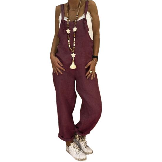 Women Casual Solid Color Sleeveless Adjustable Straps Loose Jumpsuit Bib Overall