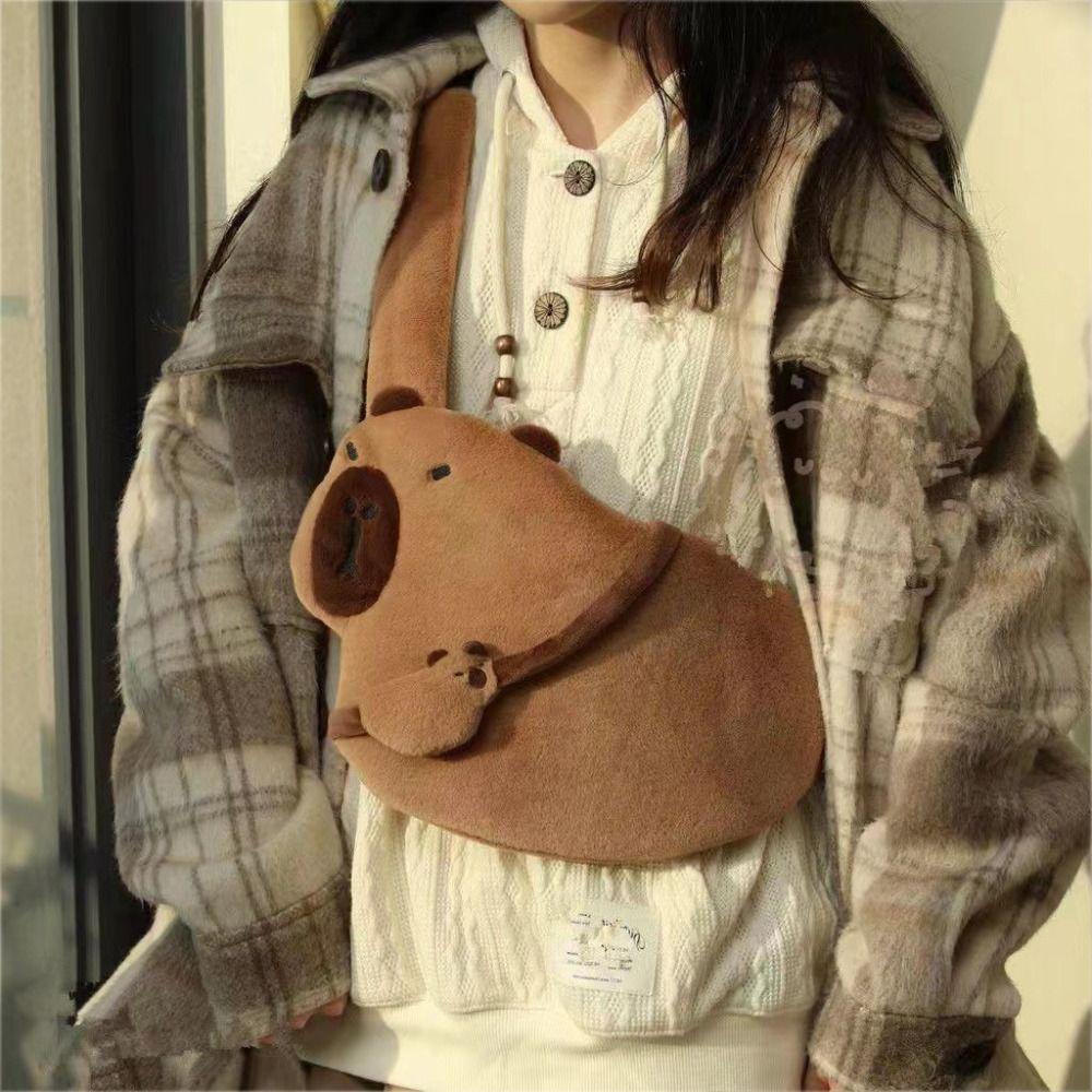 Stuffed Capybara Plush Bag Animal Capybara Handbag Capybara Plush Chest Bag  Kids Birthday Gift