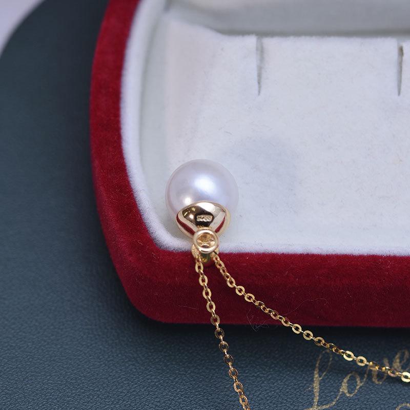 10-11mm Round White Pearl Pendant Necklace with Strong Luster on S925 Silver Clavicle Chain