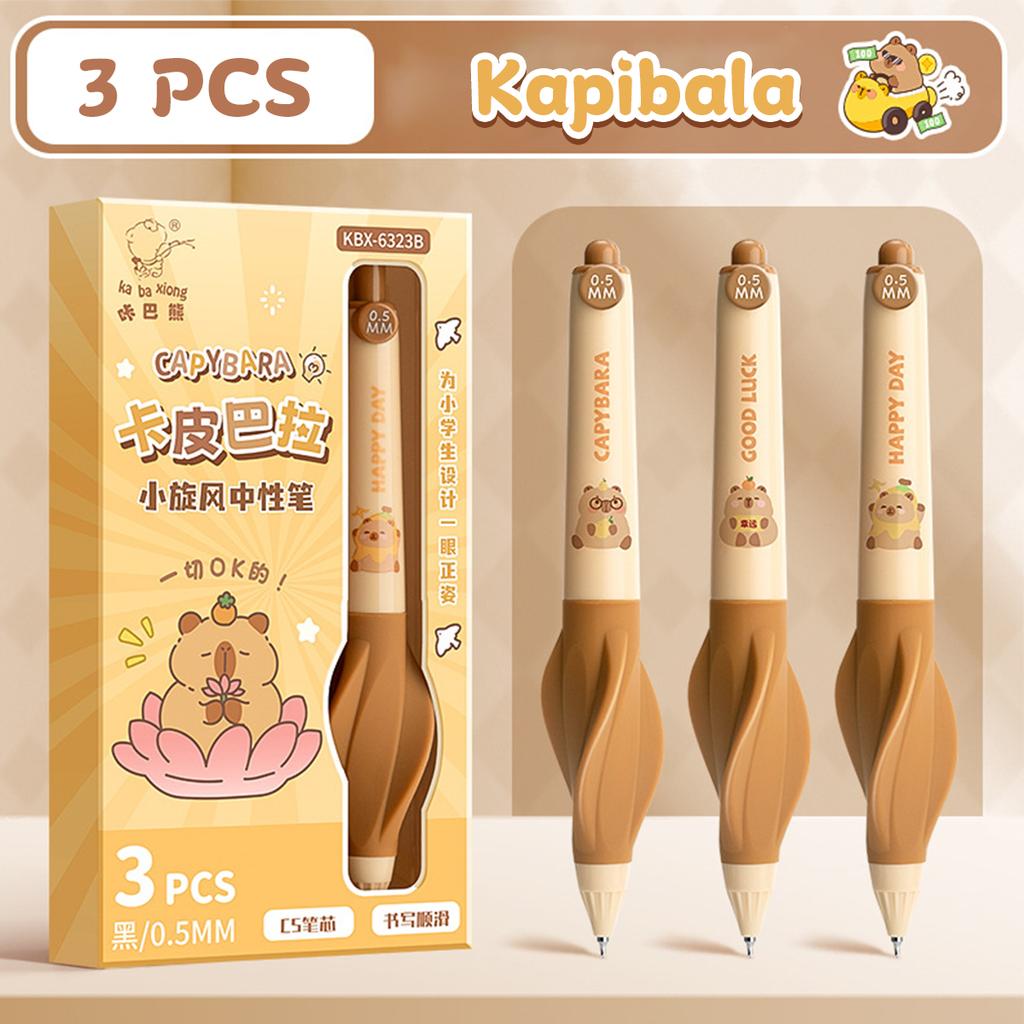 3pcs Set Capybara Click Pens Quick-Drying Liquid Ink Gel Pen GS Tip Rollerball Pens Cute Office School Kawaii Stationery Gift