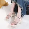 Sandals women's shoes 2025 summer new rhinestone muffin high heel outer wear platform fairy wind summer with skirt versatile