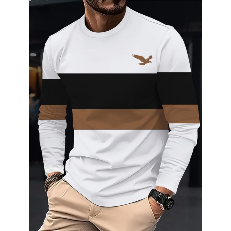 

Мужская футболка с длинным рукавом с логотипом орла - дизайн в белую и коричневую полоску, обычный стиль, удобная для носки круглый год, повседневный стиль XL