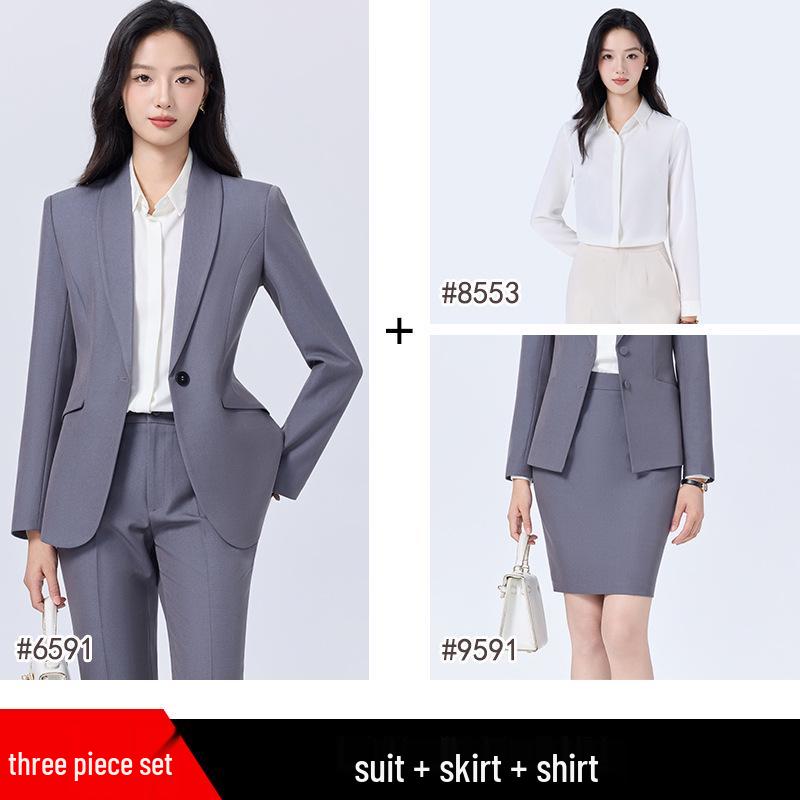 Women's Blue Suit Set for College Students: Spring/Autumn Interview & Professional Wear