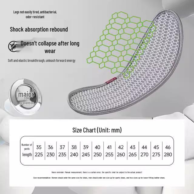 Breathable Bamboo Charcoal Insoles: Odor-Resistant, Sweat-Absorbent for Men's and Women's Sports Shoes