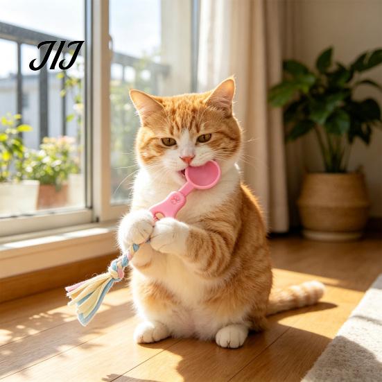 Macaron Color Dog Toy Molar Chewing with Rope, TPR Spoon Head Durable Woven Dental Cleaning Knot Training Toy, Colors Teeth Interactive Pet Tug of War