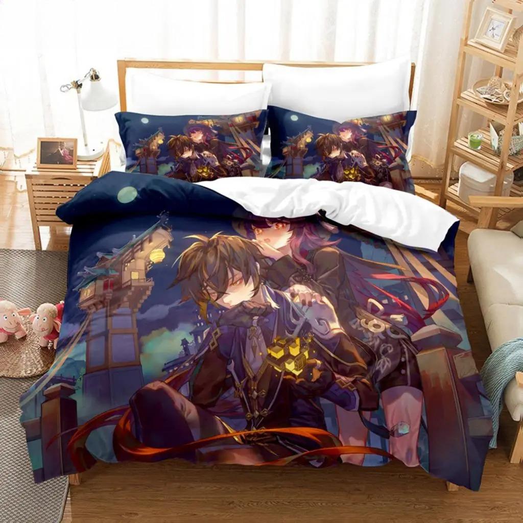 Hu Tao Genshin Impact Game 3D Duvet Cover Bedding Set Comforter Linen Pillowcases Home Decor Single Double Twin King Queen