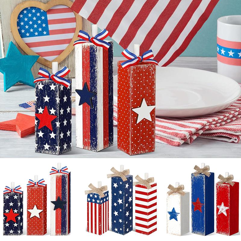 1PC Home Ornaments Wooden Tabletop Decorations American Flag Crafts Wood