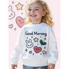 Kids Crewneck Sweatshirt, Cute Good Morning Bunny Hearts Stars Leaves Graphic Print