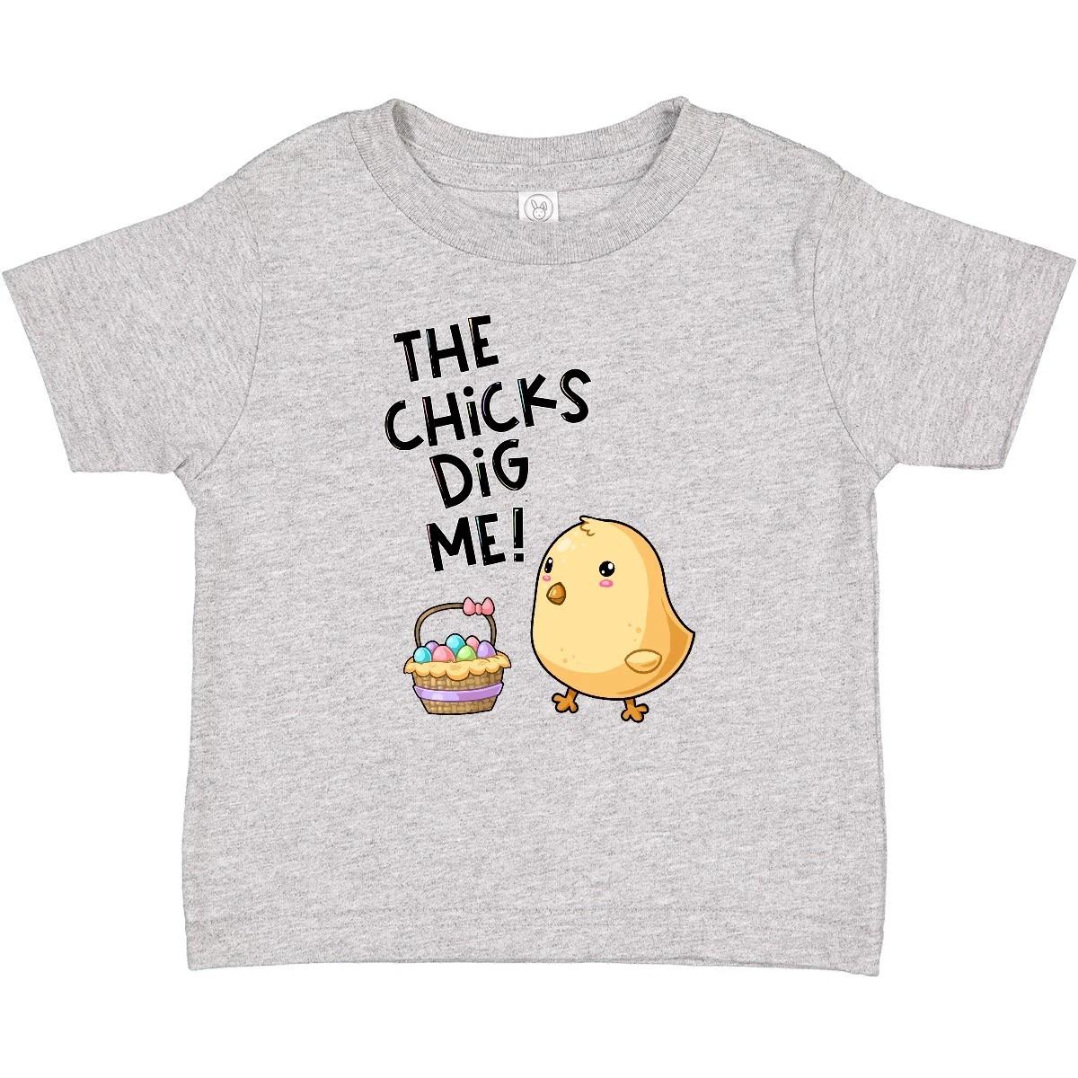 Inktastic The Chicks Dig Me Easter Baby Chick With Basket And Eggs Baby kids boys T-Shirt 100