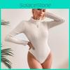 Bodysuit Long Sleeve High Neck Stretch Fabric For Elegant Womens Fashion