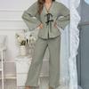 Design Inspired Sleepwear Women's Solid Color V-belt Cardigan Light Luxury Long Sleeved Home Suit Set, Casual, Breathable and Comfortable