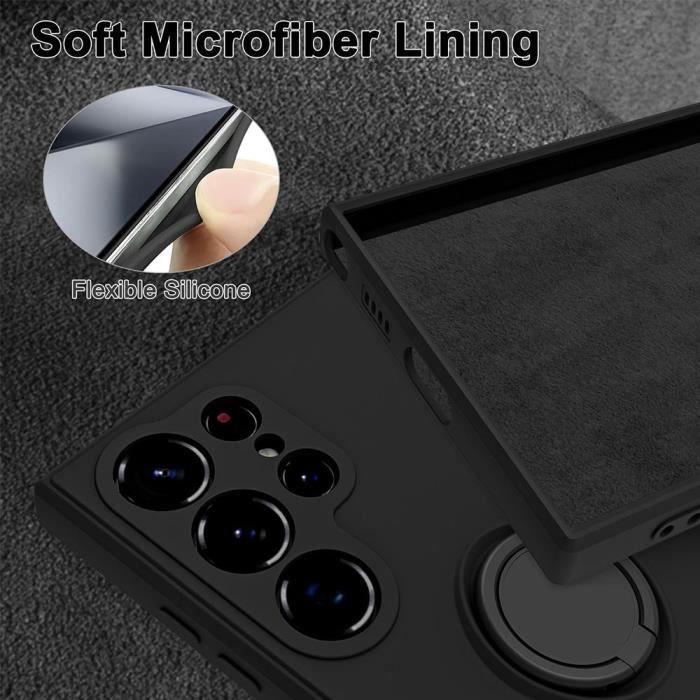 Silikonhülle - BOOLING - für Samsung Galaxy S24 Ultra - Stoßschutz - Drehbarer Ständerring - Schwarz