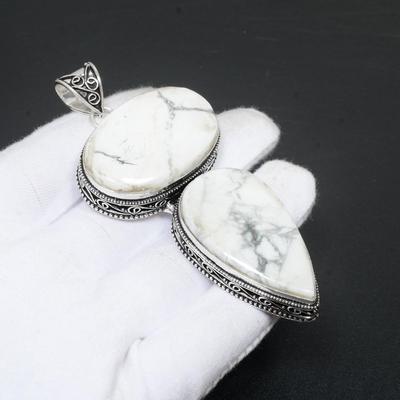 Πετράδι Howlite Χειροποίητο Ασήμι 925 Στερλίνας Κρεμαστό Φυσικό Howlite Διπλό Πέτρινο Κρεμαστό Δώρα Για Γυναίκες Δώρα Για Εκείνη Δώρα Ευχαριστίας