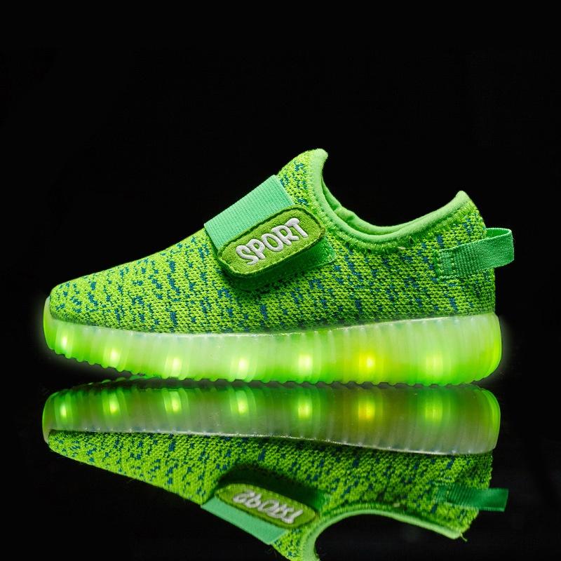 

Stylish Unisex Led Light Up Sneakers For Kids With Breathable Canvas Material EU30 зелений