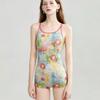 Womens Modest One-Piece Swimsuit With Padded Bust High-Waisted Flat-Cut Design Pool Spa Swimming