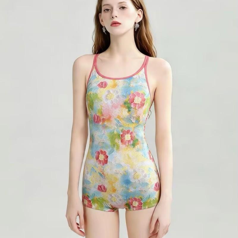 Womens Modest One-Piece Swimsuit With Padded Bust High-Waisted Flat-Cut Design Pool Spa Swimming
