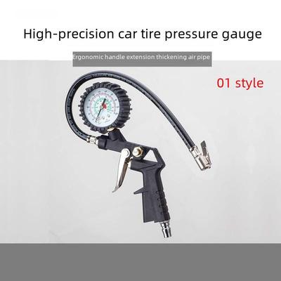 Black Reinforced Plastic Tire Pressure Gauge - Oil-Immersed, Mechanical Pointer Type Inflation Gun