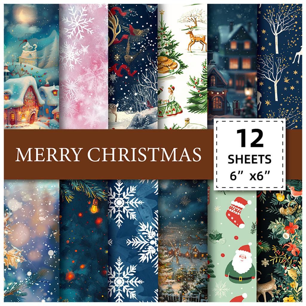 12 Pieces Of Christmas Series Material Paper Junk Journal Splicing And Cutting Material Decorative Paper