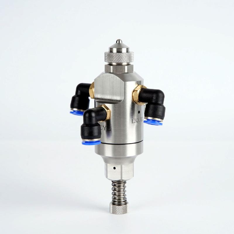 Stainless Steel Anti-Drip Triple-Fluid Air Atomizing Nozzle with Siphon and Circular Fan Spray