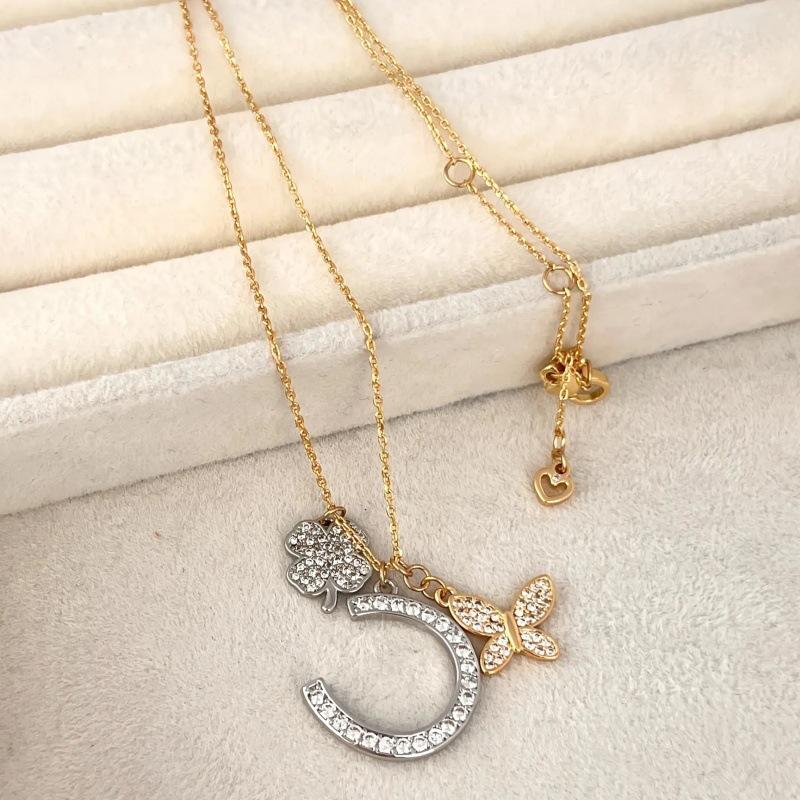 High-Quality Full-Diamond Butterfly Four-Leaf Clover Necklace For Female Niche High-End Girlfriends