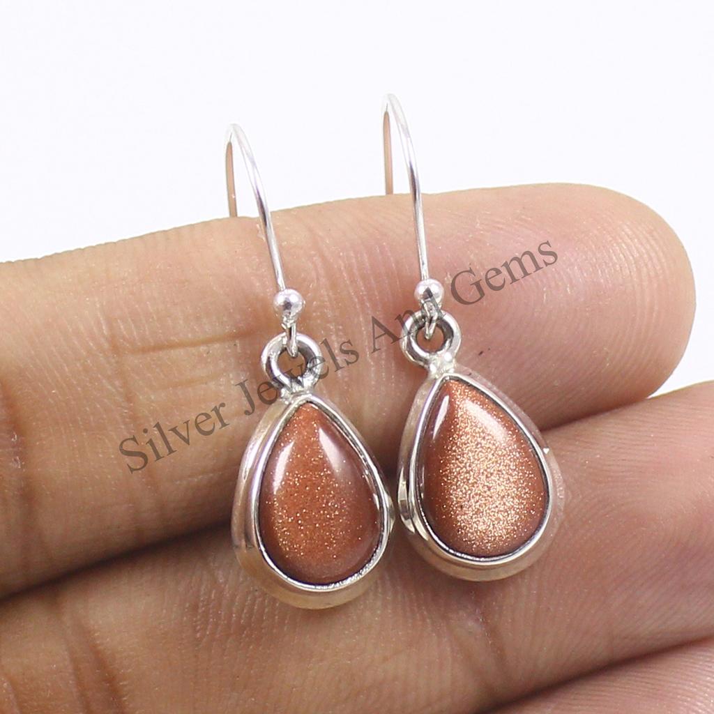 Teardrop Sunstone Earrings, 925 Sterling Silver, Gemstone Jewelry