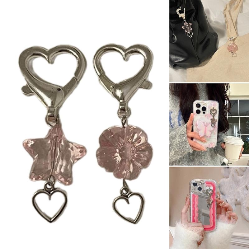Elegant Acrylic Star Flower Keychain Phone Charm Bag Pendant Keyring Versatile Fashion Accessory for Bags and Phones