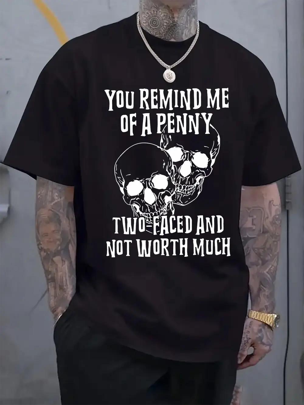 

Round Neck Short Sleeve T-shirt with Skull Mockery Print XXXXL