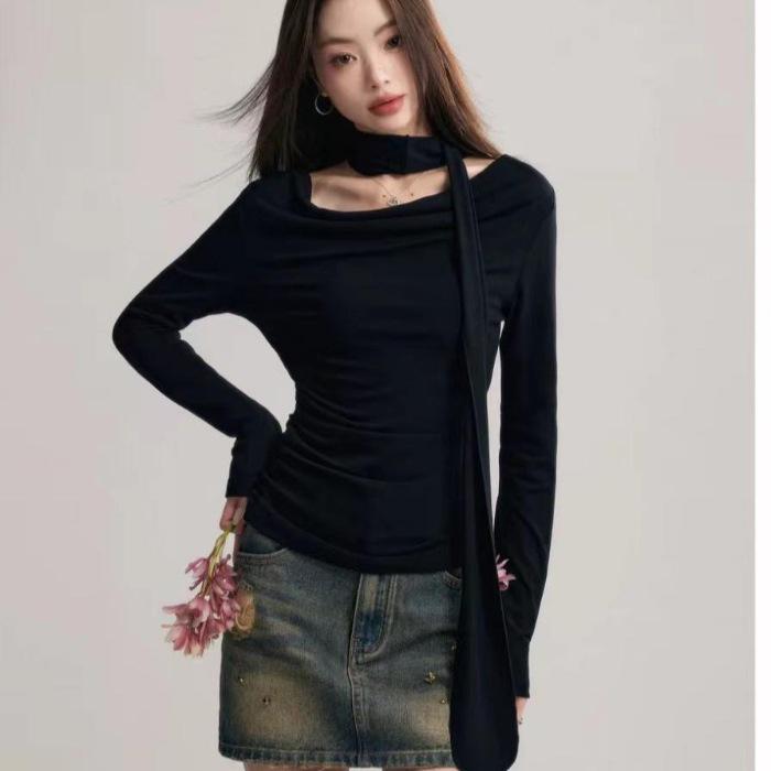 Spicy Girl Retro Long Sleeve Slimming T-shirt for Women