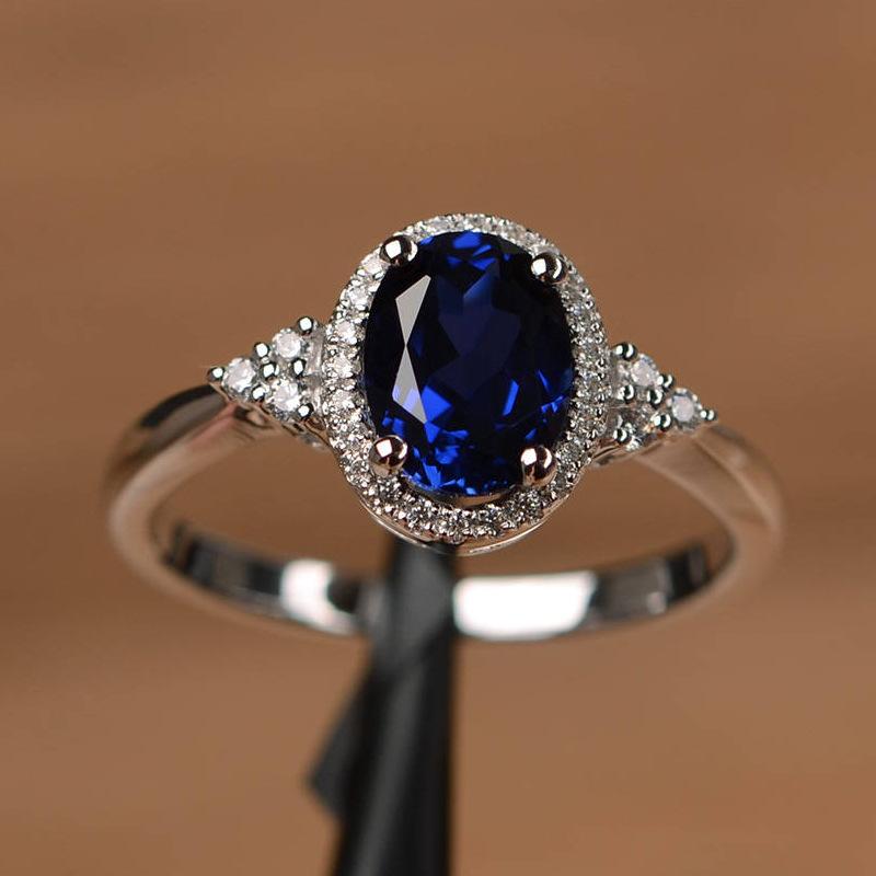 Sølvbelagte Ringer for Kvinner Rubin Smaragd Safir Smykker Bryllup Forlovelsesring Engros Størrelse 6-10