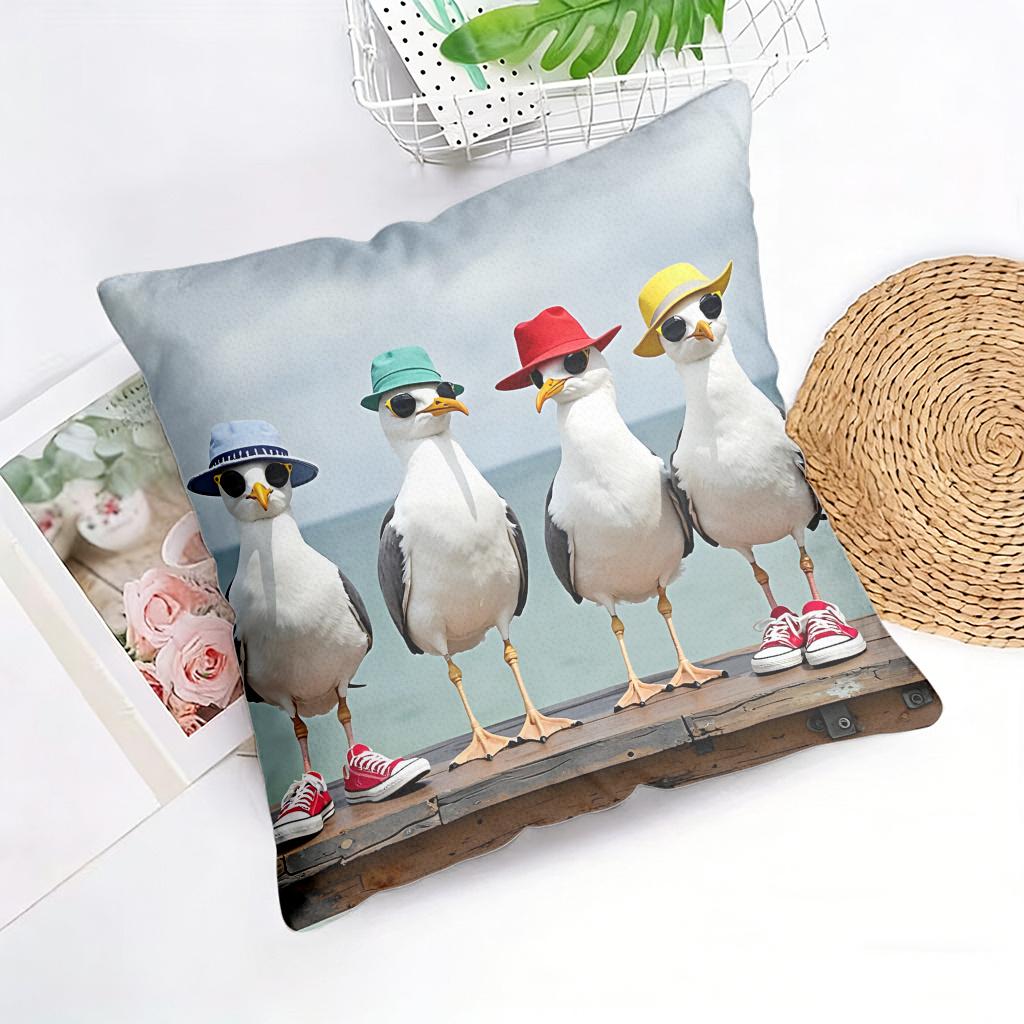 Beach Fashion Seagulls Double-Sided Decorative Pillowcase, Coastal Style Cushion Cover For Home Office Car Decor