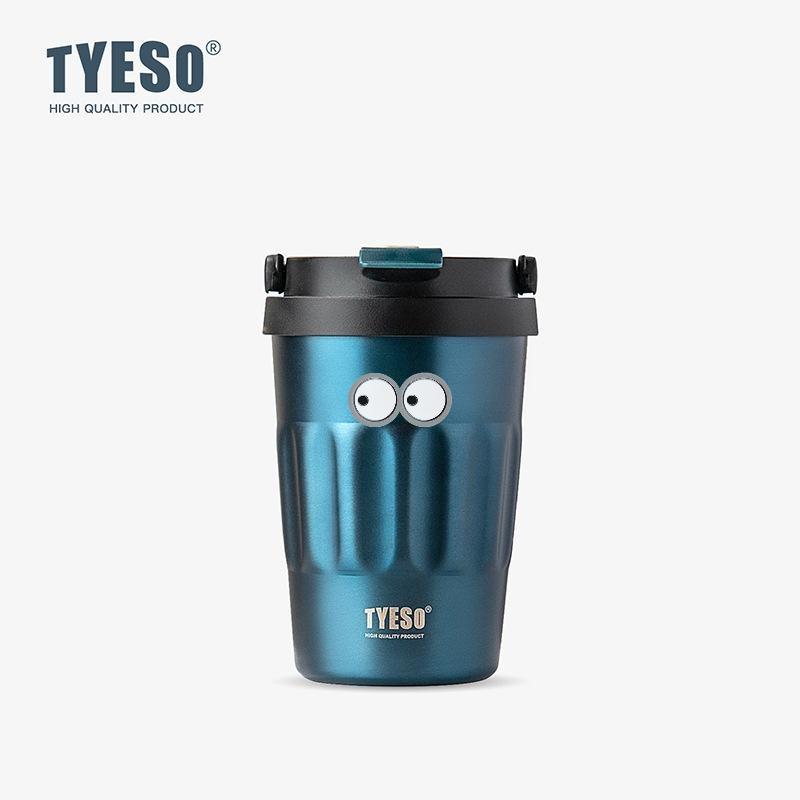 Tyeso 400ml Vintage Stainless Steel Vacuum Insulated Coffee Cup Portable Travel Thermos Mug with Handle Design for Daily Use with Eye Sticker 400ML синий