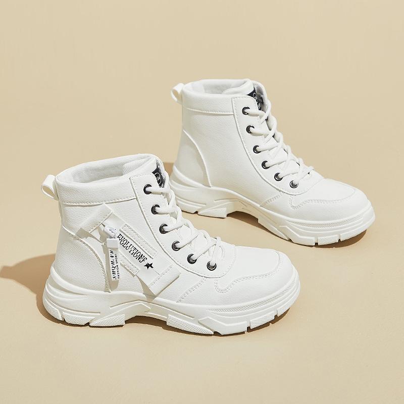 Damen-Kampfstiefeletten mit Schnürung, klobige Plateaustiefeletten aus PU-Leder, runde Zehenpartie, kurze Stiefeletten für Damen, Herbst/Winter, Schlupfstiefeletten