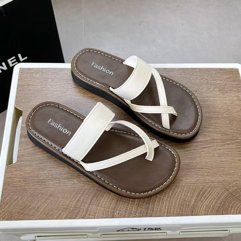 Summer New Toe Slippers Women's Fashion Versatile Cross Wear Non-slip Beach Shoes Casual Flat Slippers