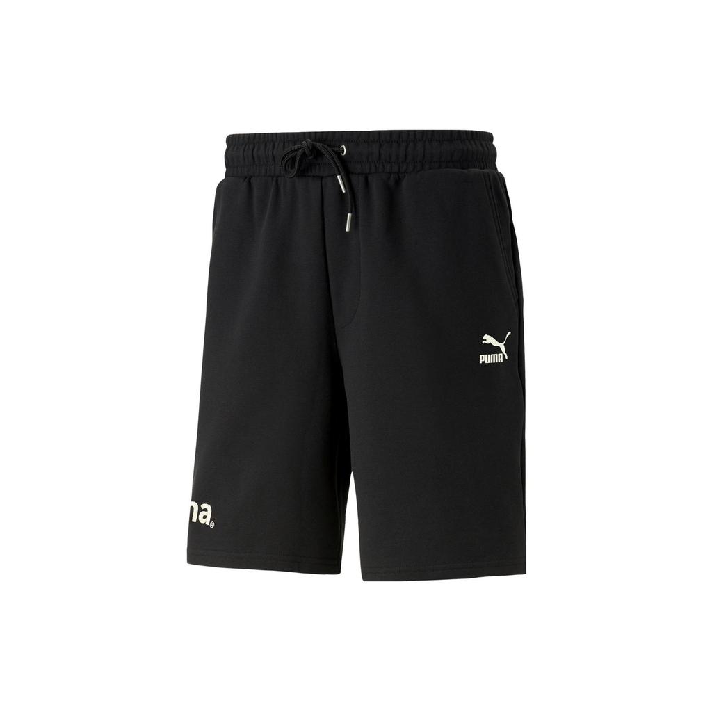 PUMA Solid Color Drawstring Straight-Leg Casual Shorts Men Bottoms Black 622542-01