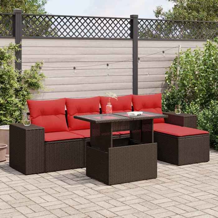 VidaXL Garden Furniture Set with Cushions 6pcs Brown Braided Resin Acacia, Outdoor Sofa Set, Garden Lounge 3326785