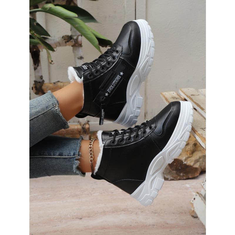 2025 Winter Alphabet Platform Cotton Shoes Women's New Muffin Fleece Lace-up Warm Plus Size Snow Boots