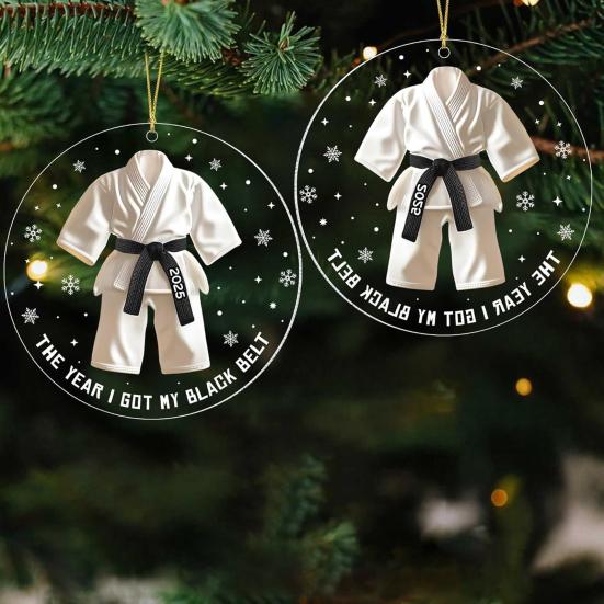 Karate Christmas Ornament 2D Flat Acrylic Taekwondo Black Belt Ornament The Year I Got Black Belt Keepsake for Karate Kids Instructors Karate Lovers