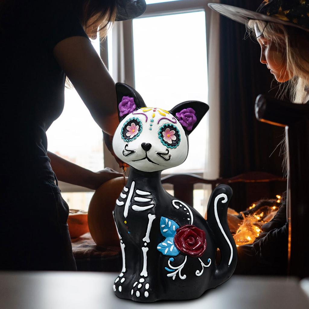 Halloween Cat Dog Home Desktop Haunted House Atmosphere Holiday Decoration Resin Statue Animal Ornaments