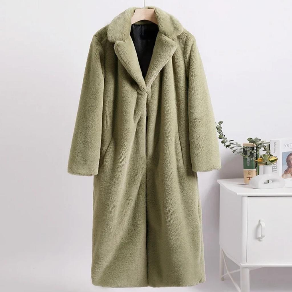 Winter Women High Quality Faux Rabbit Luxury Long Fur Coat Lapel OverCoat Thick Warm Female Plush Jacket Large Size 5XL