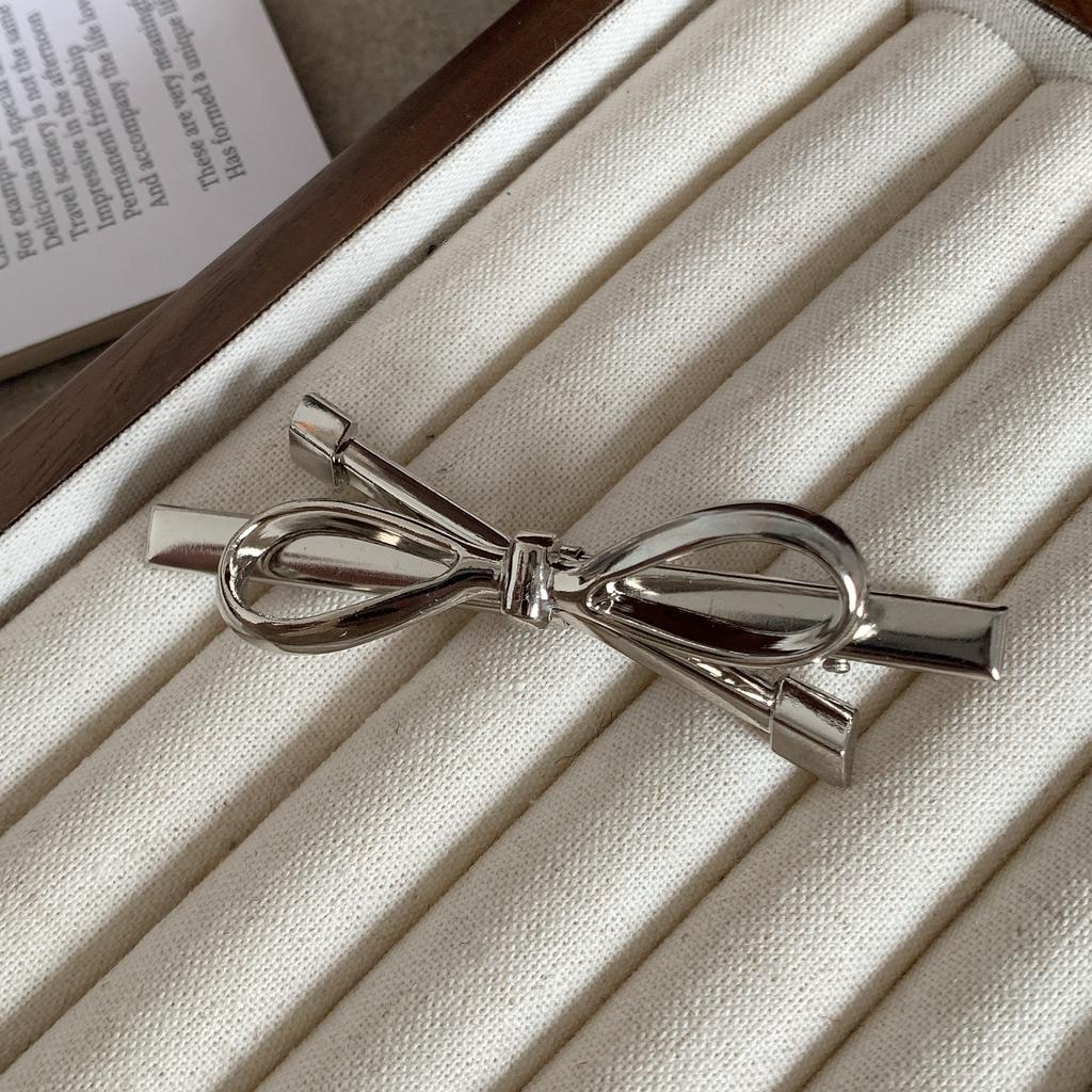 1/4pcs Silver Bow Side Hair Clip for Women; Exquisite Duckbill Clip for High Ponytail Hair Bands and Hair Rings