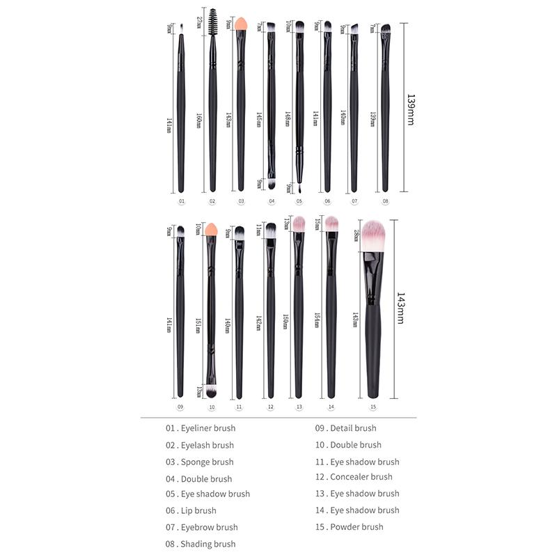 15pcs Eye Shadow Makeup Brush Set Eyes Make Up Eyebrow Cosmetic Brushes