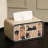 Tissue Box Cover Cat Themed Rectangular Paper Tissue Holder PU Leather Waterproof Paper Tissue Dispenser for Office Home Car