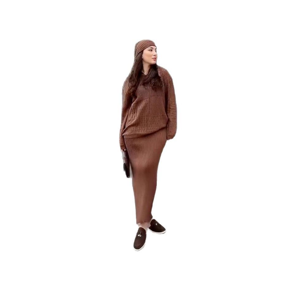 Autumn Winter Knit Sweater & Skirt Set: Women's Casual Loose Fit Two-Piece