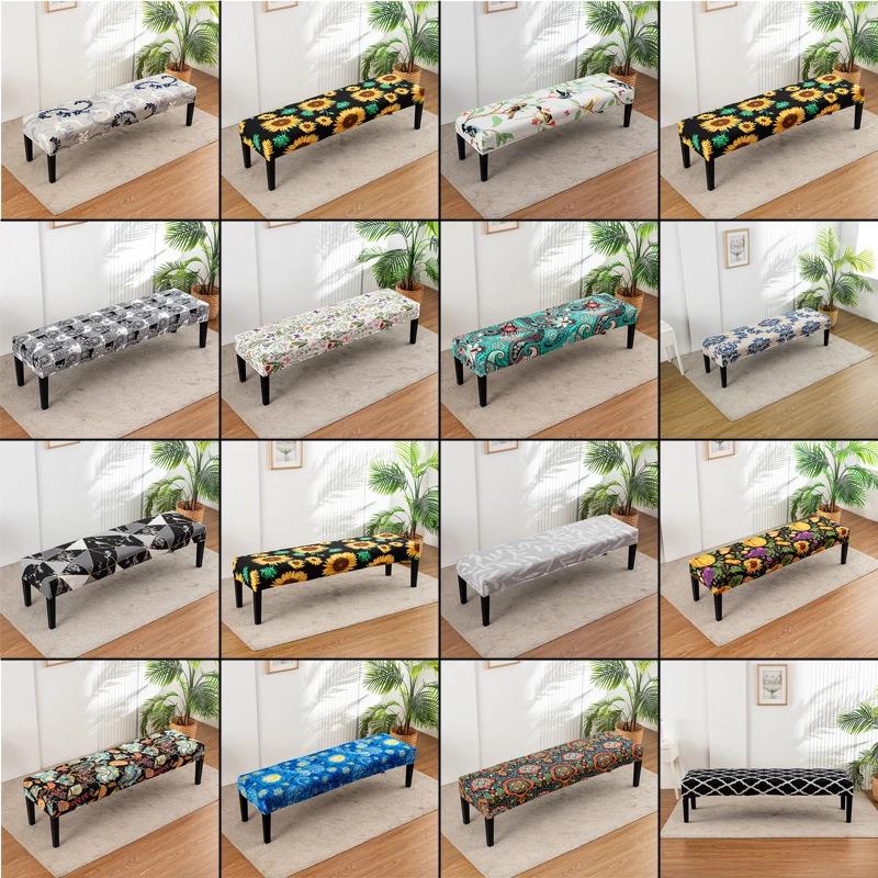 Stretch Piano Stool Covers Floral Printed Long Bench Cover Anti-dirty Ottoman Protector Dining Chair Slipcover Living Room