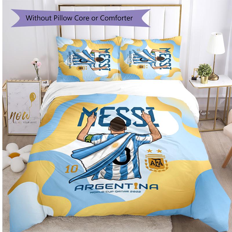Set Biancheria da Letto Stampata Calcio Argentina 3 Pezzi Copriletto Traspirante Accogliente come Regalo per Inaugurazione Casa o Festa
